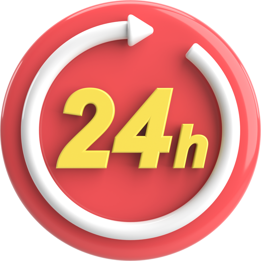 24 hours service icon. 3D illustration.